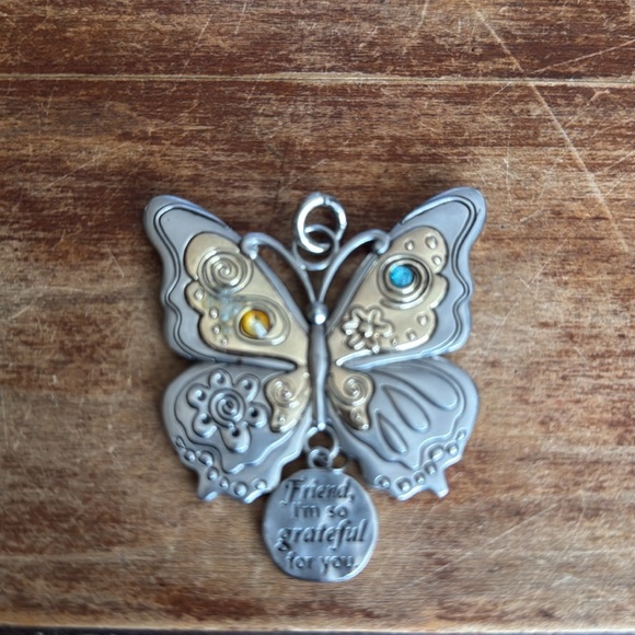 Silver and Gold Butterfly Necklace, purse charm, ornament, friendship charm - Picture 10 of 10